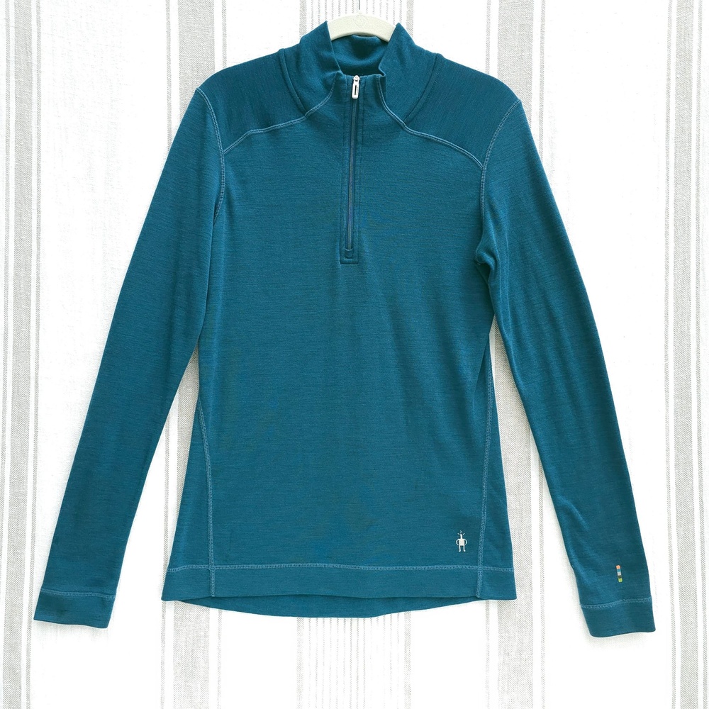 Smartwool Merino 250 1/4 Zip Pullover Womens Large Blue Wool Base Layer